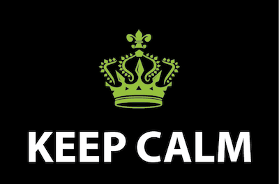 The top section of a Keep Calm meme. The crown is UNE green.
