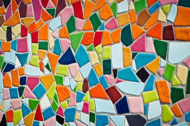 Colourful mosaic tiles in random pattern