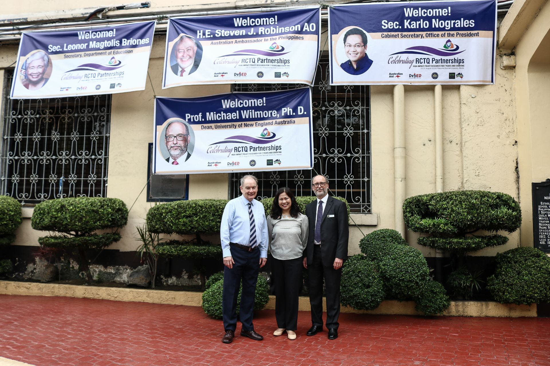 School of Education delegates are welcomes with banners in the Philippines.