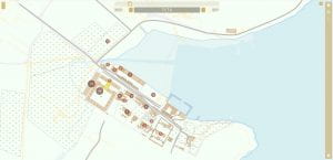 Screenshot of the digital tool webmap showing a topographical layout of Port Arthur as it was in 1836 featuring important buildings and offence information