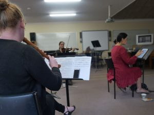Dr Alana Blackburn and Georgina Hall during the rehearsal of the composition