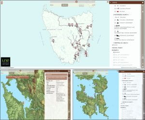 A screenshot of the Van Diemen's Land digital mapping tool, including additional information on certain locations