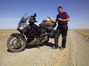 Ciprian crossing Kazakhstan on his way to Beijing in 2011