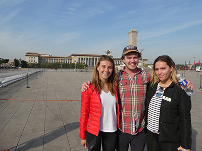 Law students Clancy Pattinson, Tahlia Hood and Claudia Kelly Outside Peoples Congress Hall- Beijing