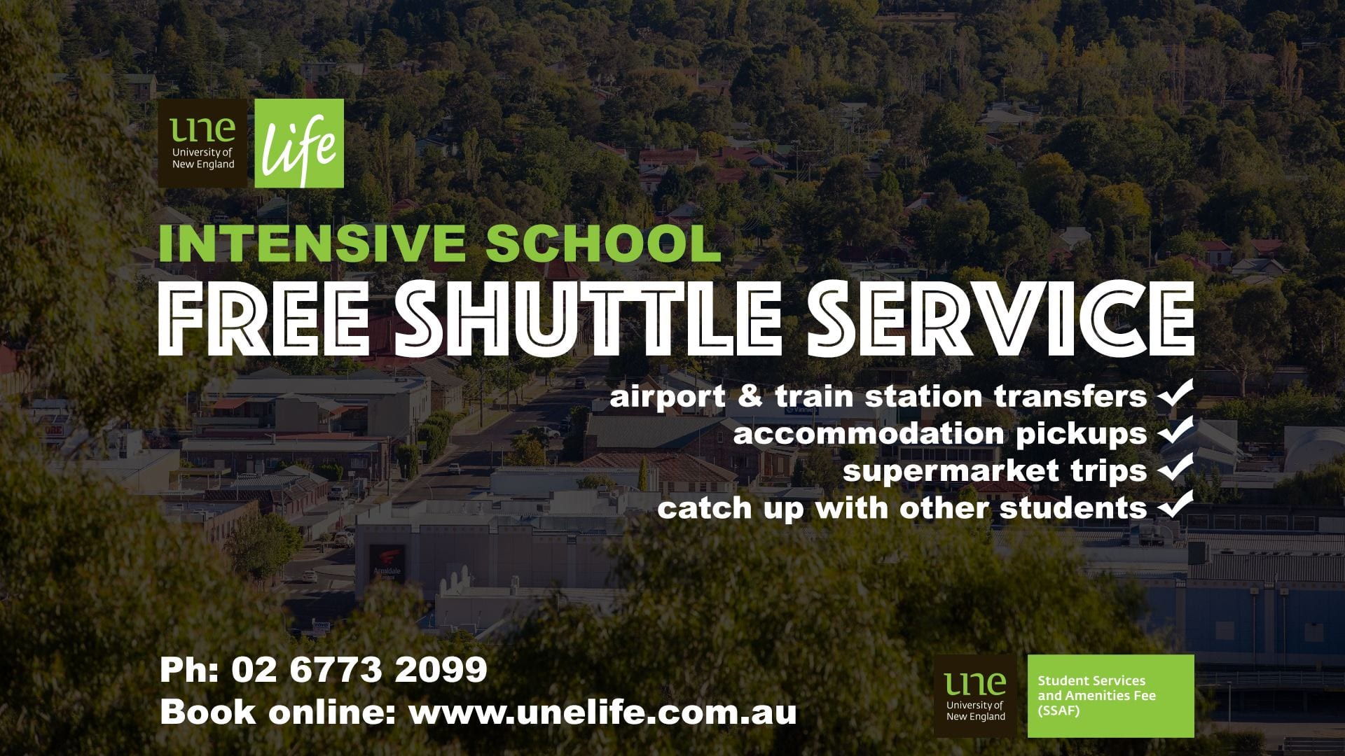 Online students: Intensive School Shuttle Service; get around Armidale while you are on campus for intensive schools