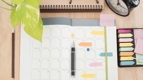 Calendar with sticky tabs for planning