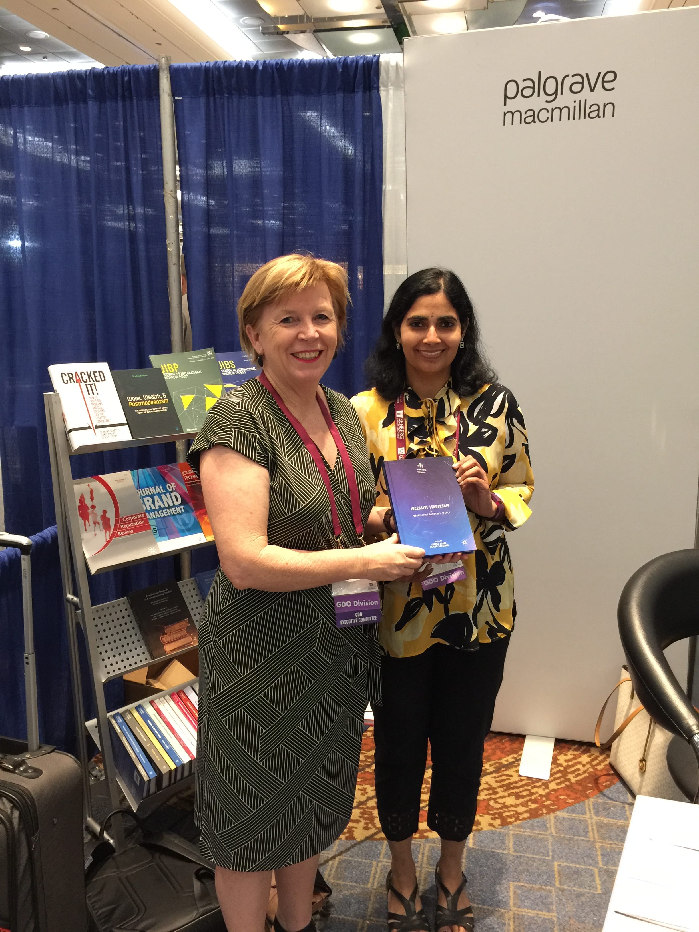 Alison and Sujana at the soft launch of their edited book, "Inclusive Leadership - Negotiated Gendered Space" for Twitter by Palgrave Macmillam Publishers, at the Academy of Management Conference